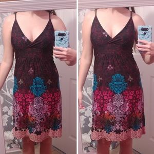 Lagaci Size M V Neck Black Pink Strapy Sun Dress